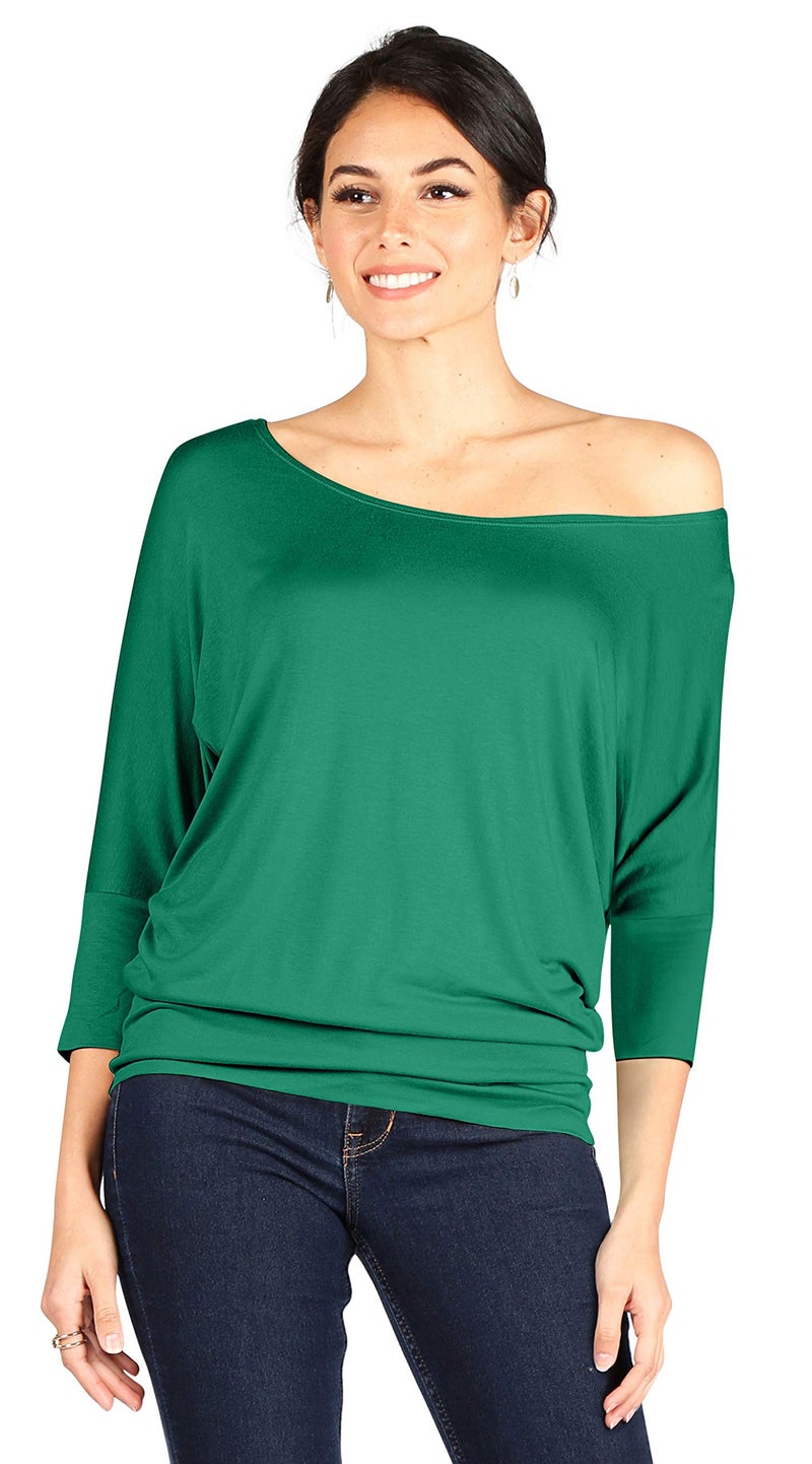 Simlu Emerald Green Long Sleeve Shirt Women Dolman Drape Tunic 3/4 Sleeve Top (Size Large, Emerald) - Image 2